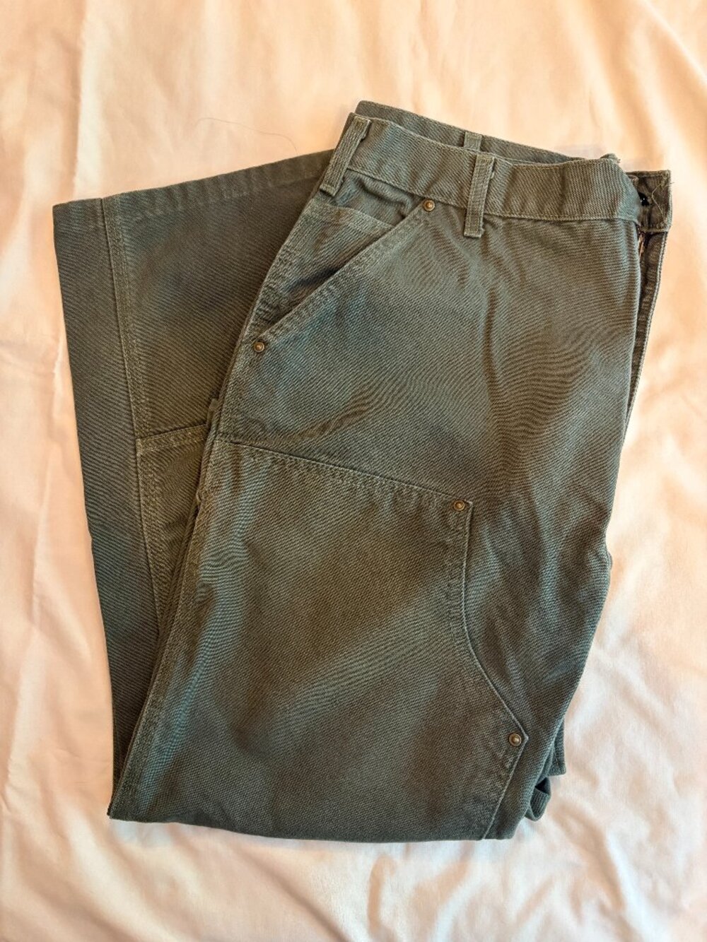 Carhartt B136 MOS Double Knee Duck Dungaree Moss Green CarpenterWork Pants 38x34